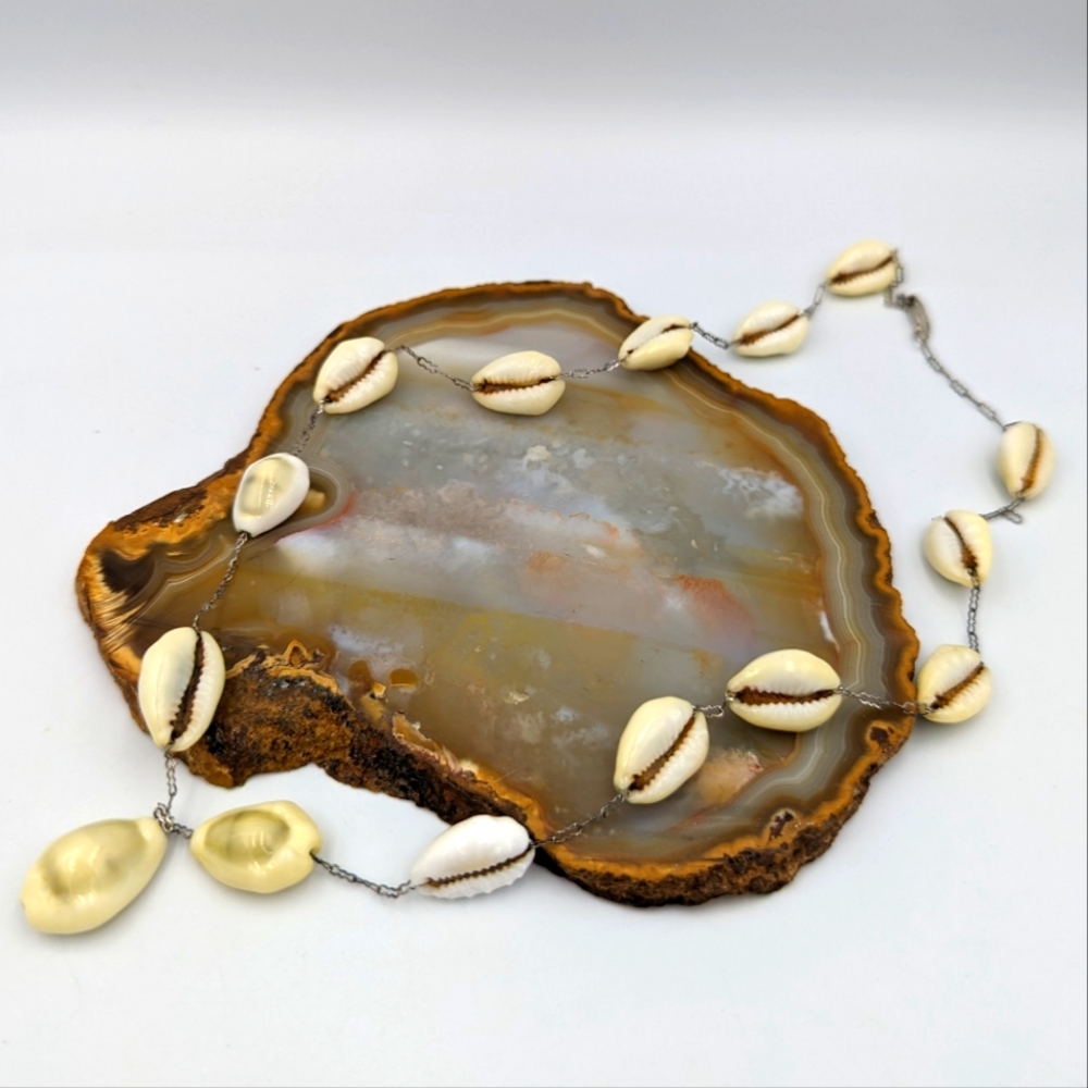 Vintage Sterling Silver and MONEY COWRY Shell Necklace
